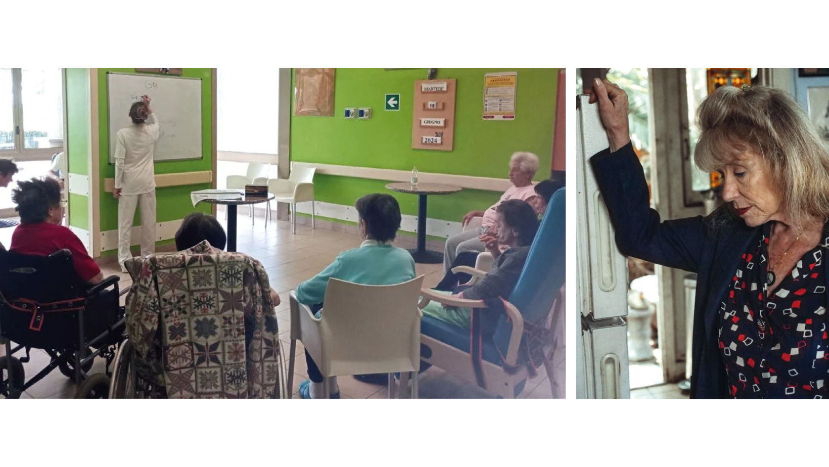 Una seduta riabilitativa e una paziente del Reparto Alzheimer di San Maurizio Canavese